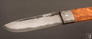  Couteau  "  Le Bugiste " par Frédéric Maschio - Frêne et lame damas japonais