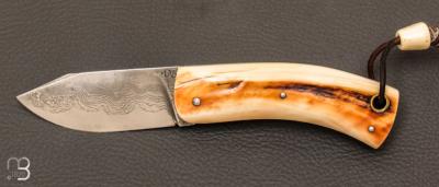 Couteau "Bull" ivoire de phacochère et damas par David Brenière