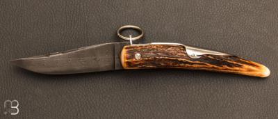 Couteau Cornillon 12 cm Bois de cerf et lame damas par J. Mongin