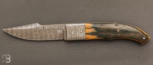    Couteau " Gentleman Folder " custom par Claude Giraud - Ivoire de mammouth et lame damas