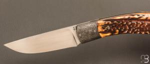  Couteau  " Gros "  liner lock par Joël Grandjean - Bois de cerf et lame en RWL34