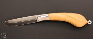 Couteau  "  HERMINE XXL " custom par Erwan Pincemin - Buis et  lame Suminagashi