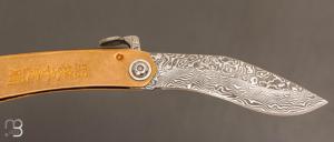 Couteau Higonokami Kukri Damas - Manche laiton - Lame damas
