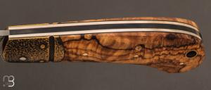 Couteau   "   Jackdaw  " pliant custom Loupe d'olivier et damas par Nicolas Weber
