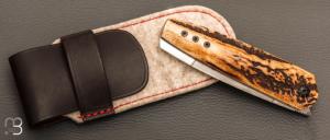 Couteau " Kashmir " custom de Michel Grini - Bois de cerf et lame en 26c3