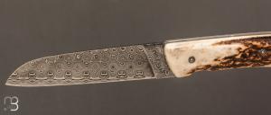    Couteau de poche modèle  " L08 " par Perceval - Damas et Bois de cerf