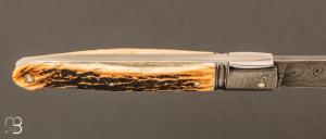 Couteau " Laguiole droit " custom de Jérôme Bellon - Bois de cerf et damas