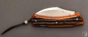   Couteau " Lardon lock back  " custom par Frédéric Augé - Os cerfé