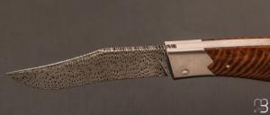 Couteau  "  Lazy Clip " de collection par Olivier Ouertal - Manguier ondé et lame damas plume