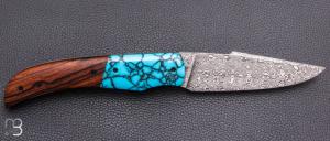  Couteau " Le Condor " par Lames de l'Ouest - Bois de fer / Turquoise et Damasteel
