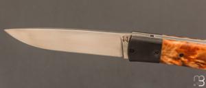    Couteau " Liner lock " pliant par Joël Grandjean - Fourche de peuplier stabilisée et lame en RWL34