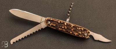 Couteau de poche Canif 4 pièces bois de cerf par J. Mongin