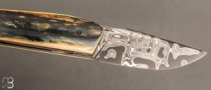 Couteau " Mastard " custom par Christophe Arbogast - Ivoire de mammouth et lame damas de F.Keller