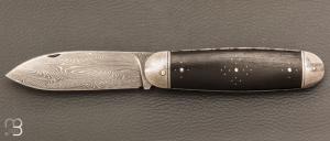    Couteau " Navette " custom par David Breniere - Ebène et damas multi barreaux