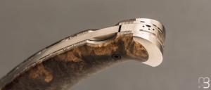    Couteau " Nuevo Lock-Back " pliant artisanal de Cyril Kalisz - Loupe d'amboine et Wootz