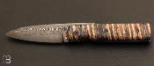 Couteau de poche Piémontais molaire de Mammouth et damas par Richard Ciachera