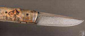    Couteau " Puukko " pliant des Forges d'Haraldr - Loupe de peuplier stabilisée et damas