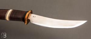 Couteau  "  Scagel  " par Douglas Noren - Master Smith - Rondelles de cuir et bois de cerf