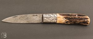    Couteau &quot; Slipjoint &quot; custom par Henri VIALLON - Bois de cerf et lame damas