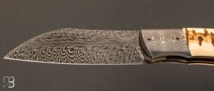 Couteau " Wharncliffe " custom pliant par Milan Mozolic - Ivoire de  mammouth et damas