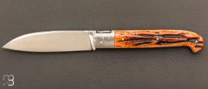  Couteau  "  Yssingeaux " par David Brenière - Os cerfé / damas et lame RWL-34