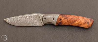   Couteau  "  custom front flipper " tilleul stabilisé et damas inox par Berthelemy Gabriel - La Forge Agab