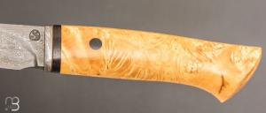    Couteau " droit  " artisanal à lame forgée en acier damas et loupe de buis par Jean Paul Sire