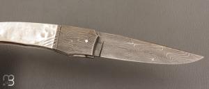    Couteau  " liner-lock custom " par Alain & Joris Chomilier - Nacre et damas de Chad Nichols