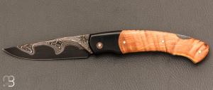   Couteau " lock-back " custom par Silas Coutellerie - Genévrier et lame damas cuivre