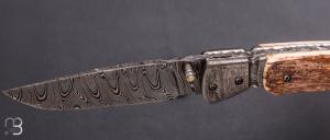    Couteau " pièce unique " liner-lock par Alexandre Musso - Mammouth et damas