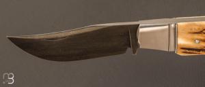    Couteau  "  slipjoint  " par Honoré Vilain - bois de Cerf sambar et lame en damas wootz