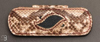 Etui S " Le magnétique " fait main en cuir de python pour couteau pliant