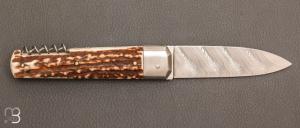  Couteau  " Issard 13cm "  bois de cerf et Damasteel® de Robert Beillonnet