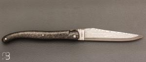   Couteau Laguiole en Aubrac " Pièce unique " - Fibre de carbone et lame damas Japonais