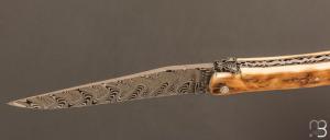    Couteau Laguiole en Aubrac 12 cm manche en ivoire de mammouth et lame en damas de Markus Balbach