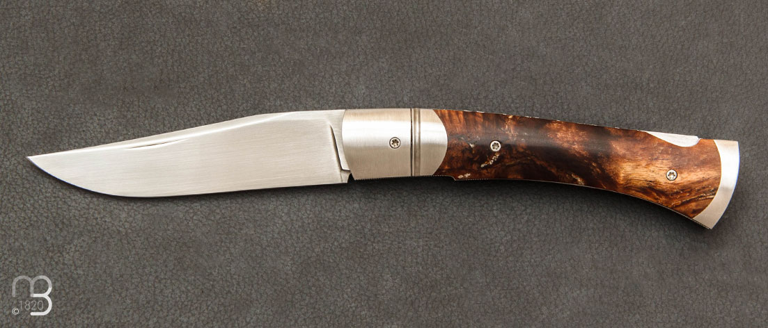 Couteau pliant artisanal "Nomade" de Cyril Kalisz - Loupe de peuplier stabilisée