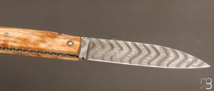 Couteau " le  Sauveterre " régional pliant - Peuplier stabilisé et lame damas
