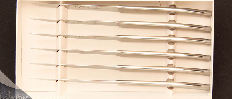 Set of 6 solid stainless steel LE THIERS table knives by Jean Beauvoir