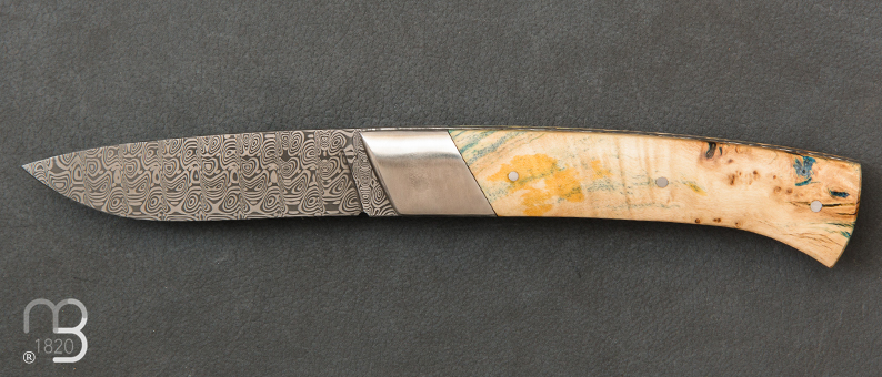 Rhôdanien knife stabilized beech with damascus blade n°6