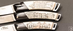 Coffret collection de 3 couteaux "  le Thiers® Scrimshaw " par Fontenille-Pataud
