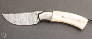   Couteau " 1310 " liner lock de SMZ Flammes de forge - Ivoire de morse et lame damas