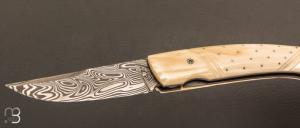   Couteau " 1515 Inuit " de poche par Manu Laplace - Os de renne et Damas