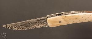   Couteau " 1515 Inuit " de poche par Manu Laplace - Os de renne et Damas