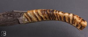   Couteau " Berger " pliant par José Viale - Lame Damas et corne de bélier