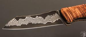  Couteau " Bluff " de collection par Olivier Ouertal - Tasmanian blackwood ondé et lame damas