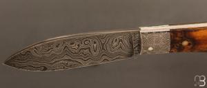   Couteau  " Bombé " custom de Jérôme Bellon - Pistachier et damas