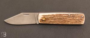    Couteau  "  Bouledogue " custom de poche par Eric Albert - Bois de cerf et acier C130