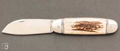 Couteau  "  Bouledogue " custom de Jérôme Bellon - Bois de cerf et lame en RWL34