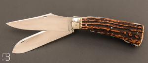 Couteau " Chasse bi-lame Prototype " pliant fait main par Bastien Toubhans - Atelier Beau Merle