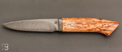  Couteau  " Droit " par Jean Paul SIRE - Hêtre échauffé et lame damas